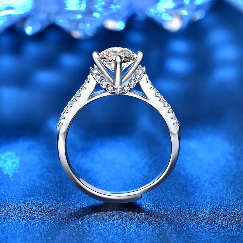 Adjustable Crown Design 925 Silver Ring with 1ct D Color Moissanite Minimalist Women's Jewelry