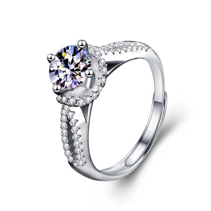 Adjustable Crown Design 925 Silver Ring with 1ct D Color Moissanite Minimalist Women's Jewelry