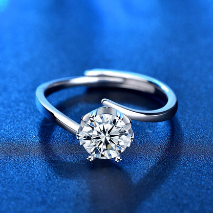 Adjustable Crown Design 925 Silver Ring with 1ct Moissanite Polished Rhodium Plated Women's Jewelry