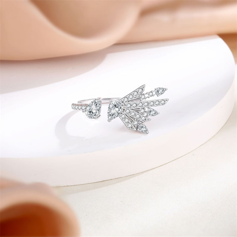 Adjustable Crown & Bow 925 Silver Ring - Celestial-Inspired Open Band with Zirconia Stones