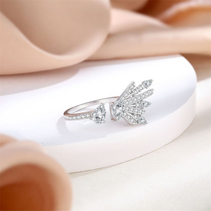 Adjustable Crown & Bow 925 Silver Ring - Celestial-Inspired Open Band with Zirconia Stones