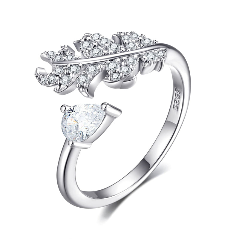 Adjustable Floral 925 Silver Ring - Nature-Inspired Open Band with Leaf & Wheat Motifs