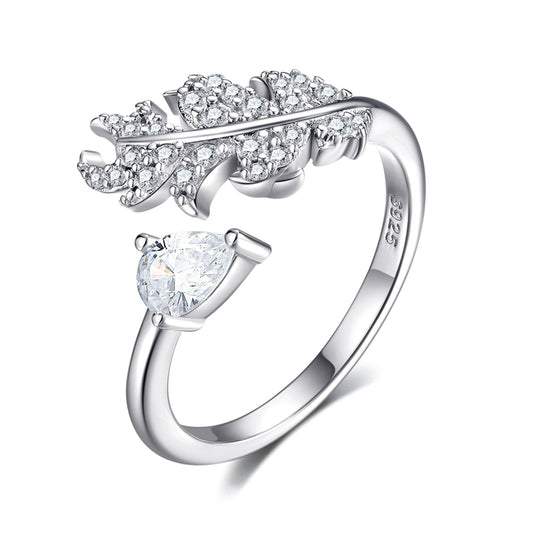 Adjustable Floral 925 Silver Ring - Nature-Inspired Open Band with Leaf & Wheat Motifs
