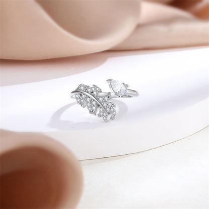 Adjustable Floral 925 Silver Ring - Nature-Inspired Open Band with Leaf & Wheat Motifs