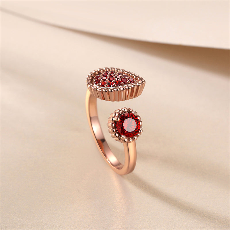 Adjustable Floral 925 Silver Ring - Romantic Rose Gold Band with Gemstone Accents