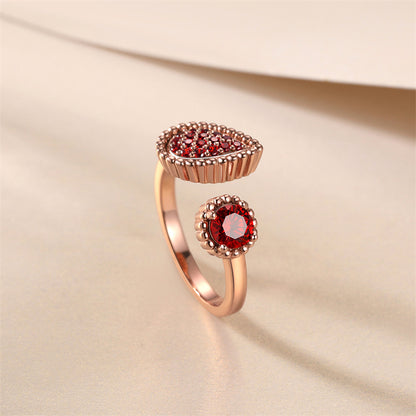 Adjustable Floral 925 Silver Ring - Romantic Rose Gold Band with Gemstone Accents