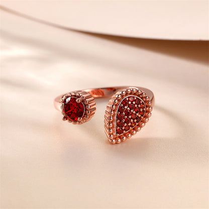 Adjustable Floral 925 Silver Ring - Romantic Rose Gold Band with Gemstone Accents