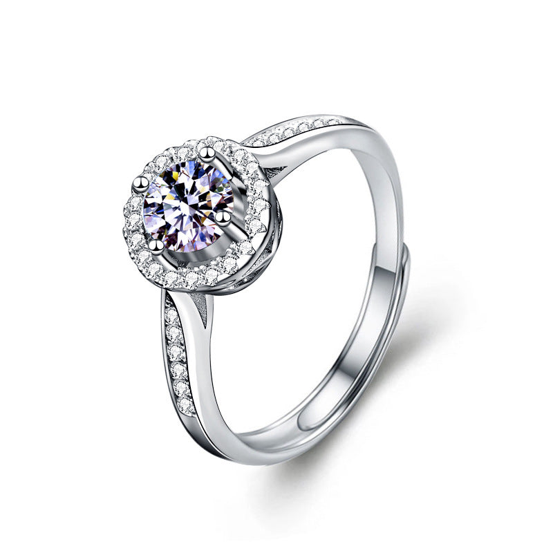 Adjustable Geometric 925 Silver Ring with 0.5ct/1ct/2ct D Color Moissanite Women's Versatile Jewelry