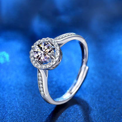 Adjustable Geometric 925 Silver Ring with 0.5ct/1ct/2ct D Color Moissanite Women's Versatile Jewelry