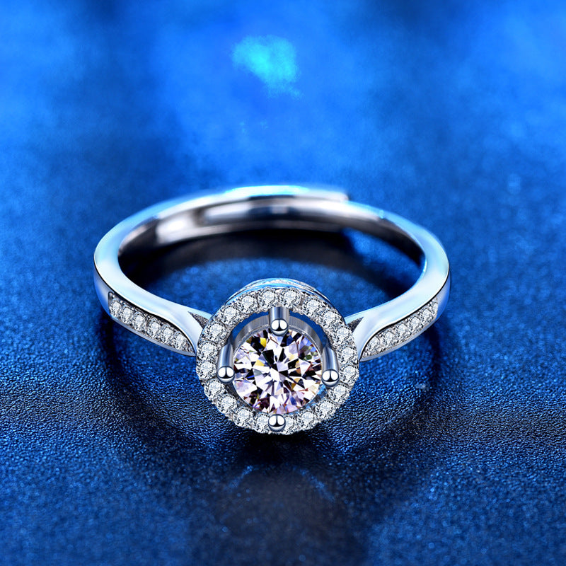 Adjustable Geometric 925 Silver Ring with 0.5ct/1ct/2ct D Color Moissanite Women's Versatile Jewelry