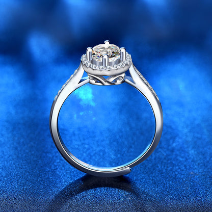 Adjustable Geometric 925 Silver Ring with 0.5ct/1ct/2ct D Color Moissanite Women's Versatile Jewelry