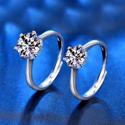Adjustable Geometric 925 Silver Ring with 1ct/2ct D Color Moissanite 0.05um Thick Rhodium Plated Women's Jewelry