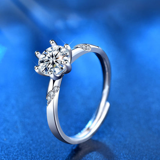 Adjustable Geometric 925 Silver Ring with 1ct/2ct D Color Moissanite & Hearts & Arrows Zircon Heavy 0.05um Rhodium Plated