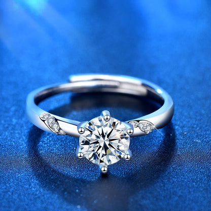Adjustable Geometric 925 Silver Ring with 1ct/2ct D Color Moissanite & Hearts & Arrows Zircon Heavy 0.05um Rhodium Plated