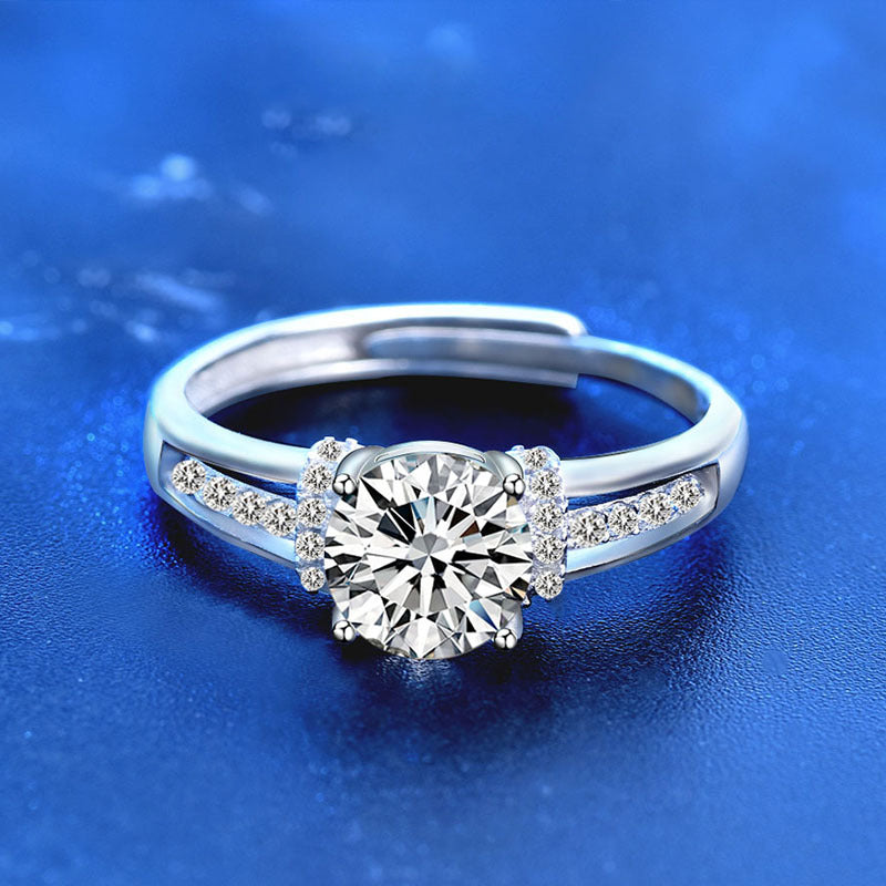Adjustable Geometric 925 Silver Ring with 1ct Moissanite Women's Minimalist Jewelry