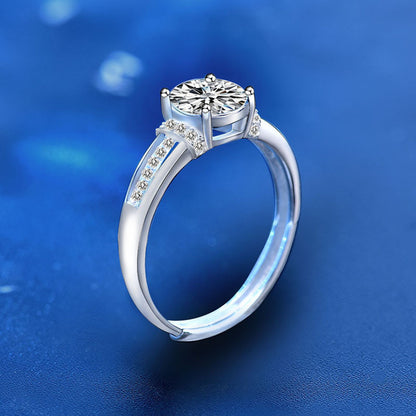 Adjustable Geometric 925 Silver Ring with 1ct Moissanite Women's Minimalist Jewelry