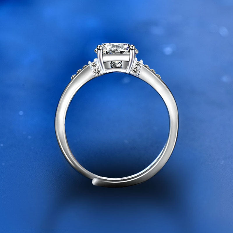 Adjustable Geometric 925 Silver Ring with 1ct Moissanite Women's Minimalist Jewelry