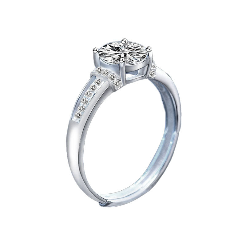 Adjustable Geometric 925 Silver Ring with 1ct Moissanite Women's Minimalist Jewelry