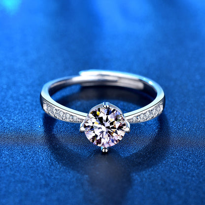 Adjustable Geometric 925 Silver Ring with 1ct Moissanite and Hearts & Arrows Zircon Heavy 0.05um Rhodium Plated