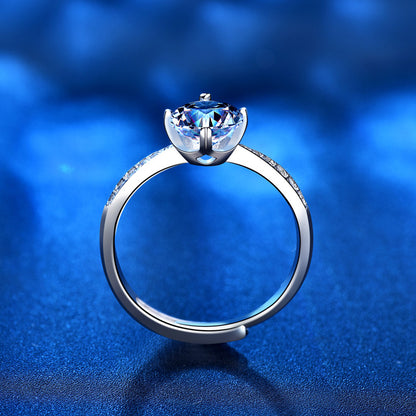 Adjustable Geometric 925 Silver Ring with 1ct Moissanite and Hearts & Arrows Zircon Heavy 0.05um Rhodium Plated