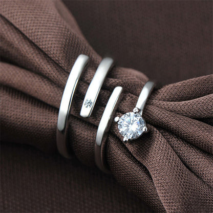 Adjustable Geometric Couple Rings - 925 Sterling Silver Minimalist Matching Set