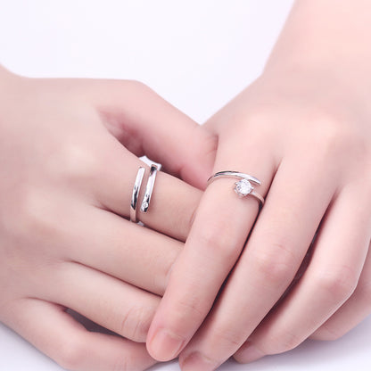 Adjustable Geometric Couple Rings - 925 Sterling Silver Minimalist Matching Set