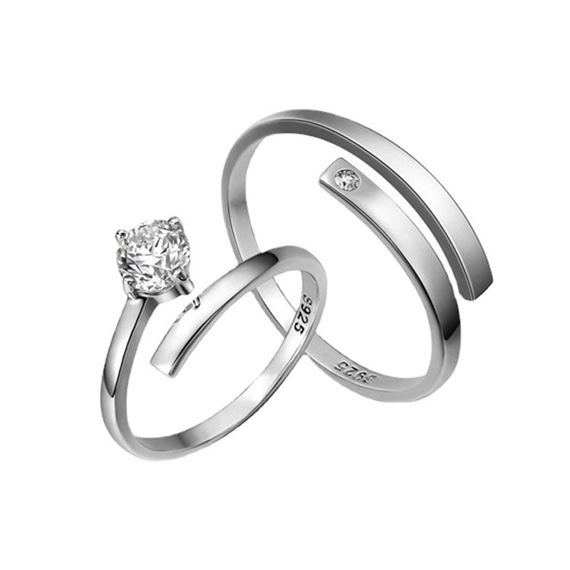Adjustable Geometric Couple Rings - 925 Sterling Silver Minimalist Matching Set