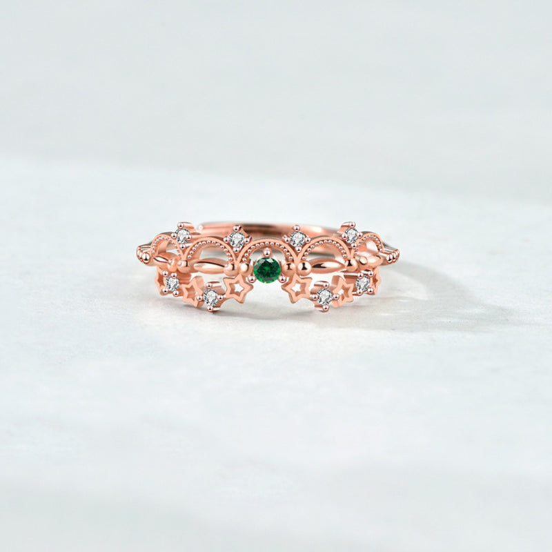 Adjustable Green Cubic Zirconia Open Ring for Women & Girls - Rhodium Plated 925 Silver Floral Geometric Design - Mother Daughter Matching Set
