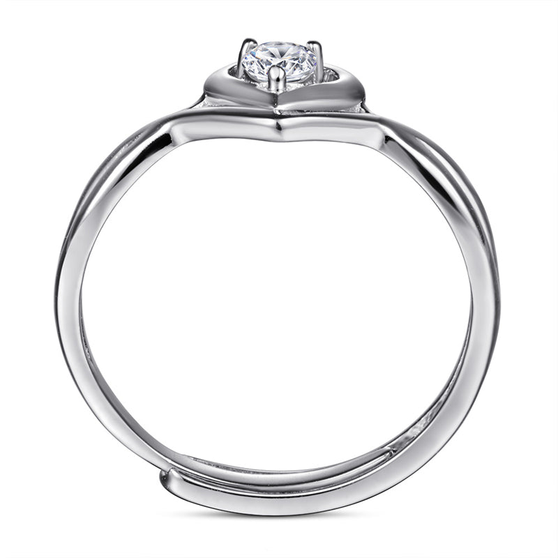Adjustable Heart Zircon Ring - 925 Sterling Silver Minimalist Open Band Jewelry for Women