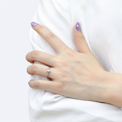 Adjustable Heart Zircon Ring - 925 Sterling Silver Minimalist Open Band Jewelry for Women