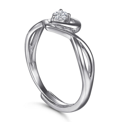 Adjustable Heart Zircon Ring - 925 Sterling Silver Minimalist Open Band Jewelry for Women