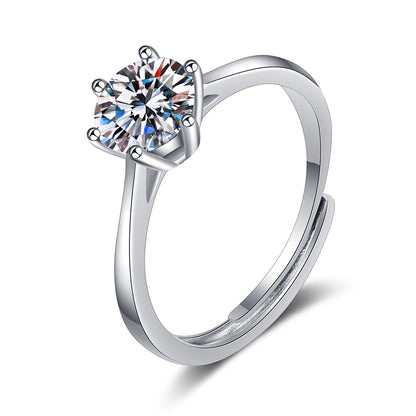 Adjustable Hexagon Zircon Ring for Women - 4/5/6.5/8mm Minimalist Geometric Ring in PT950-Plated 925 Silver