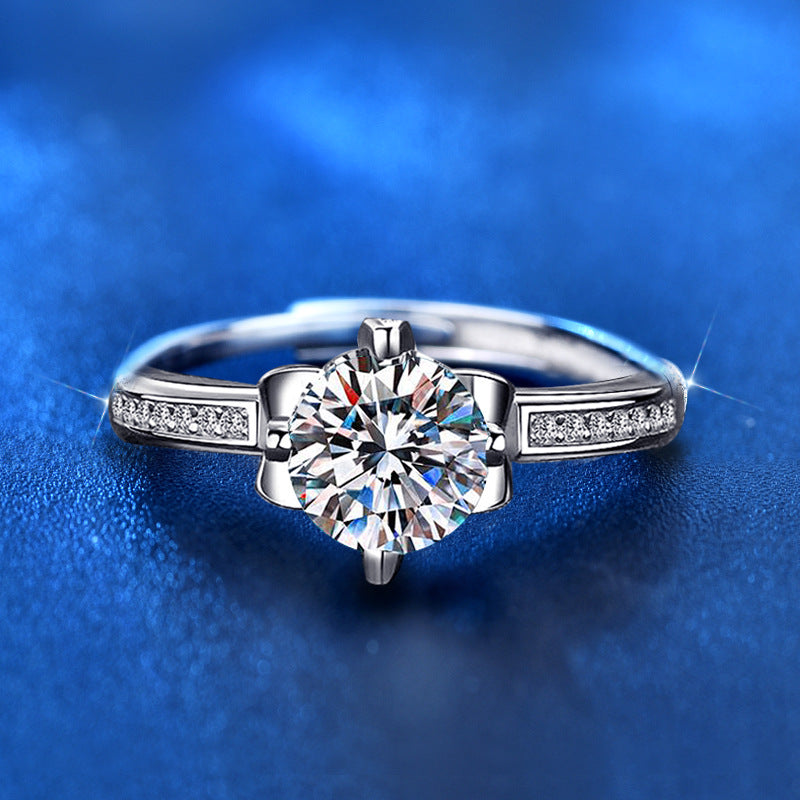 Adjustable Iris Flower 925 Silver Ring with 1ct Moissanite Trendy Women's Fashion Jewelry