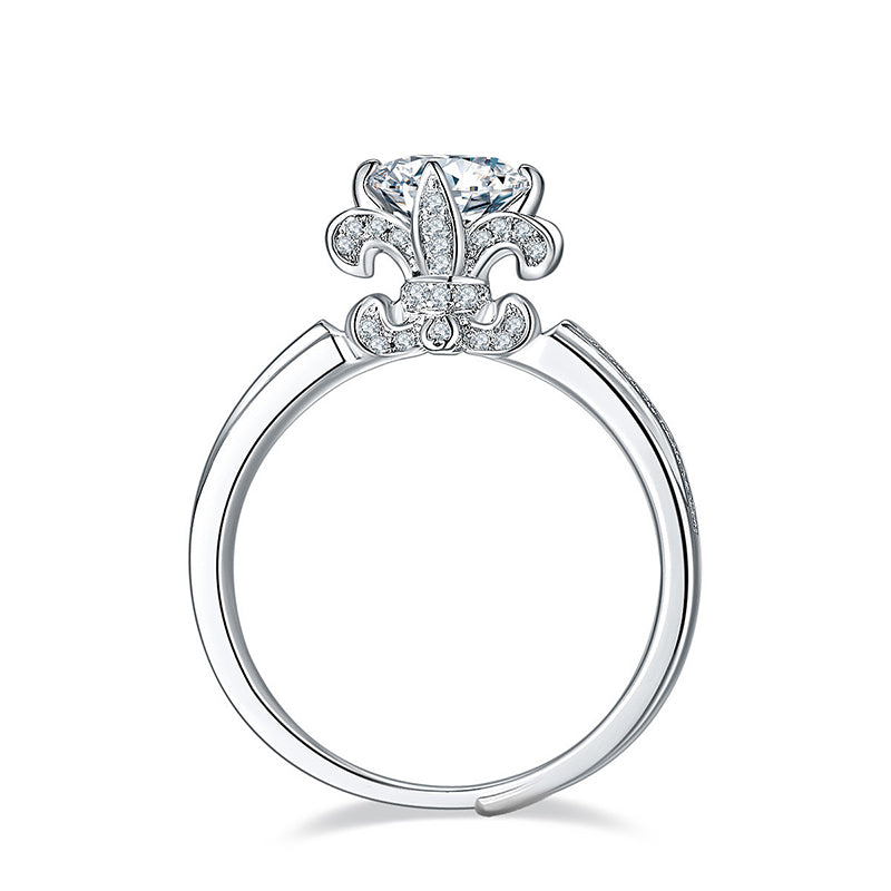 Adjustable Iris Flower 925 Silver Ring with 1ct Moissanite Trendy Women's Fashion Jewelry