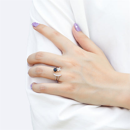 Adjustable S925 Sterling Silver Initial Ring – Floral Korean-Style Jewelry