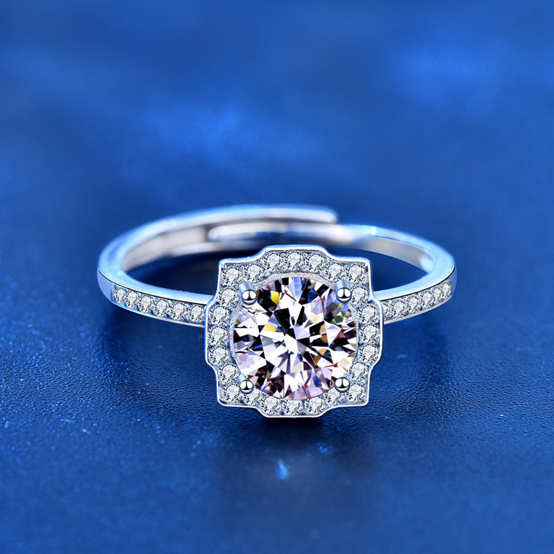Adjustable Square Geometric 925 Silver Ring with 1ct Moissanite Women's Minimalist Jewelry