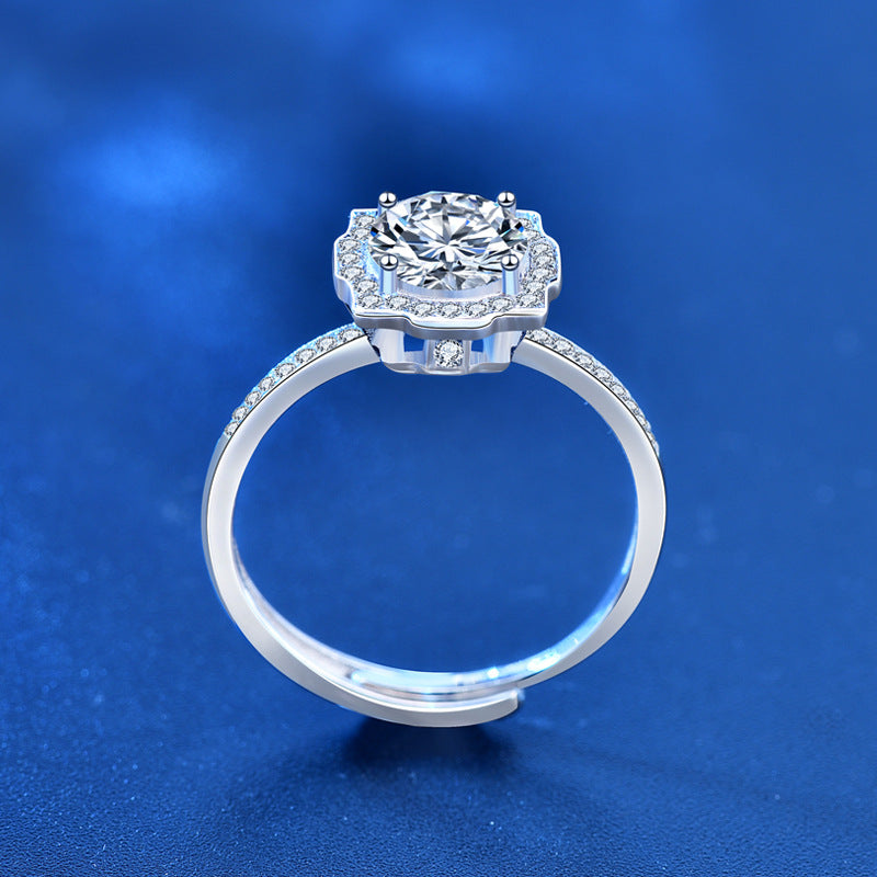 Adjustable Square Geometric 925 Silver Ring with 1ct Moissanite Women's Minimalist Jewelry