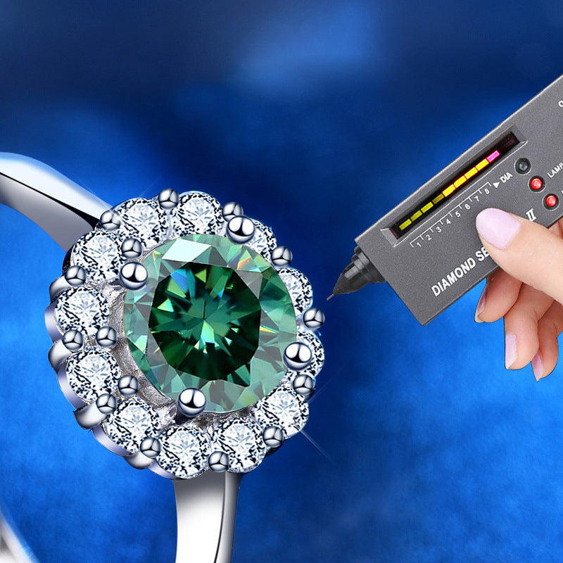 Vibrant adjustable sun ring with 1ct colored moissanite in rhodium plated 925 silver Nature inspired design 2.5g