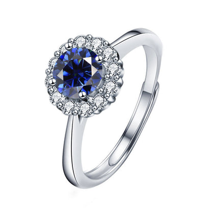 Vibrant adjustable sun ring with 1ct colored moissanite in rhodium plated 925 silver Nature inspired design 2.5g