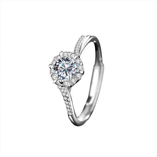 Adjustable Snowflake Geometric 925 Silver Ring with 0.5ct Moissanite Rhodium Plated Chic Women's Jewelry