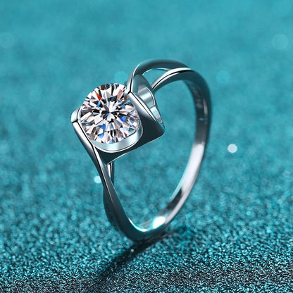 Angel's Kiss Heart Shape Moissanite Ring in 925 Sterling Silver | 1ct Orange Inspired Design