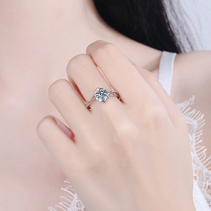 Angel's Kiss Heart Shape Moissanite Ring in 925 Sterling Silver | 1ct Orange Inspired Design