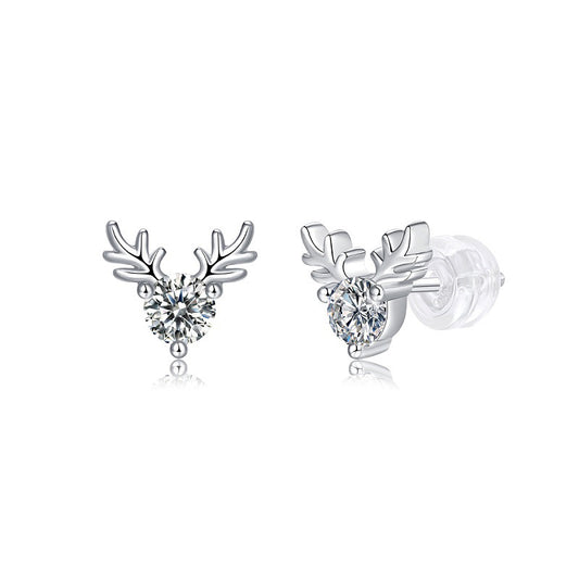 Antler Moissanite Stud Earrings in 925 Silver