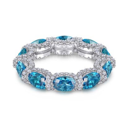 Aquamarine & Diamond 925 Silver Ring - Edgy Sweet-Cool Stackable Band