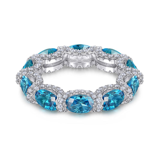 Aquamarine & Diamond 925 Silver Ring - Edgy Sweet-Cool Stackable Band