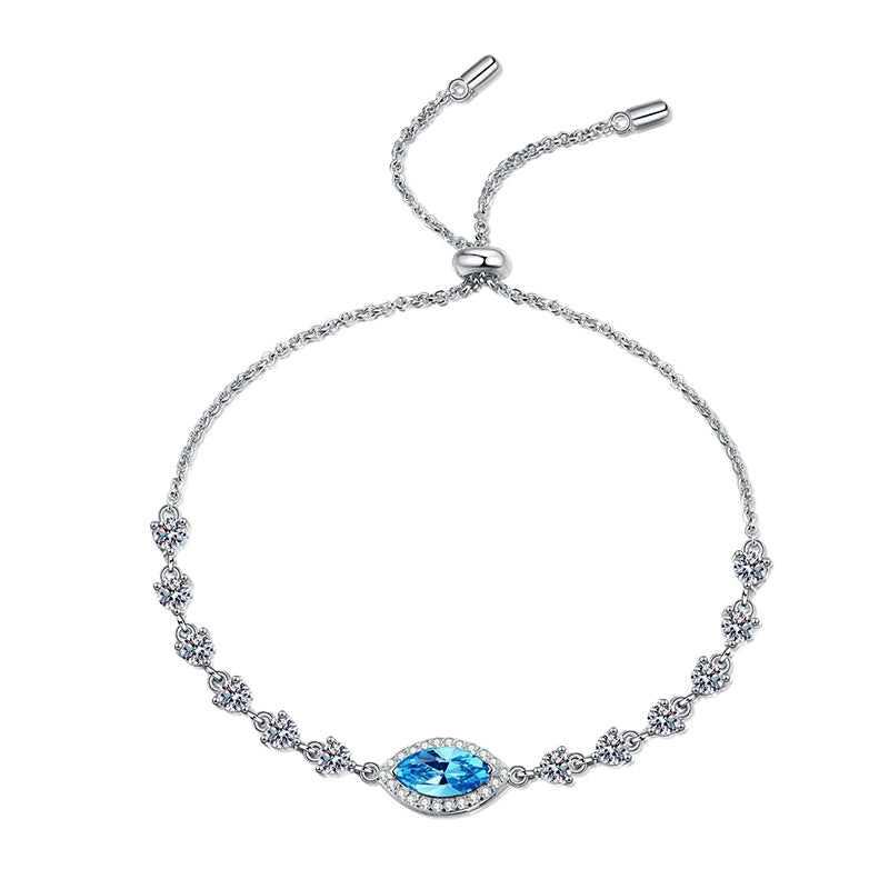 Artisan Rhodium-Plated Sterling Silver Botanical Charm Bracelet with 1ct White & Blue Moissanite
