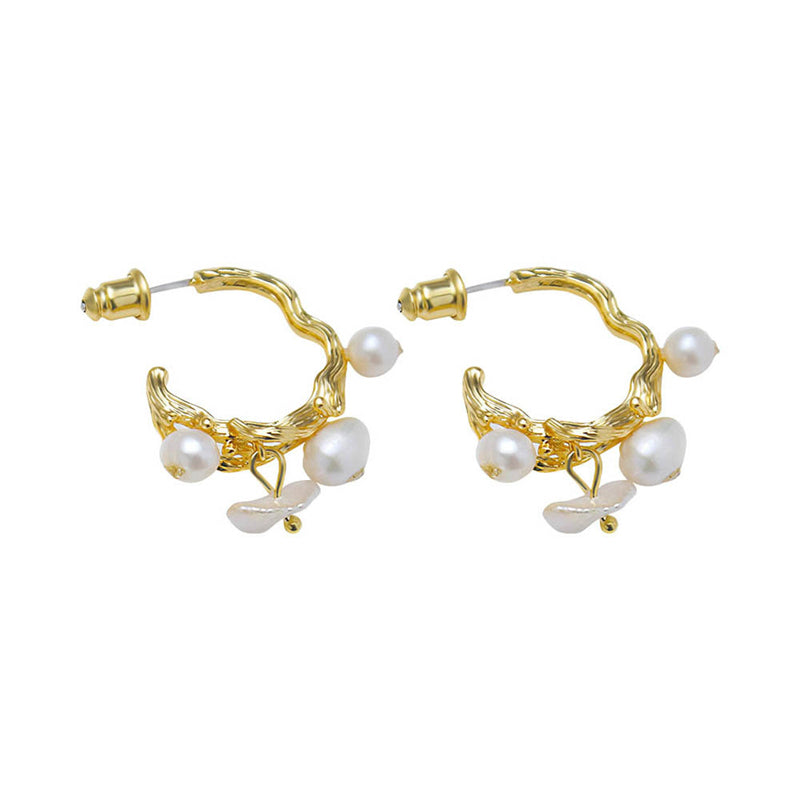 Asymmetric Geometric Drop Earrings in Genuine Gold Plating