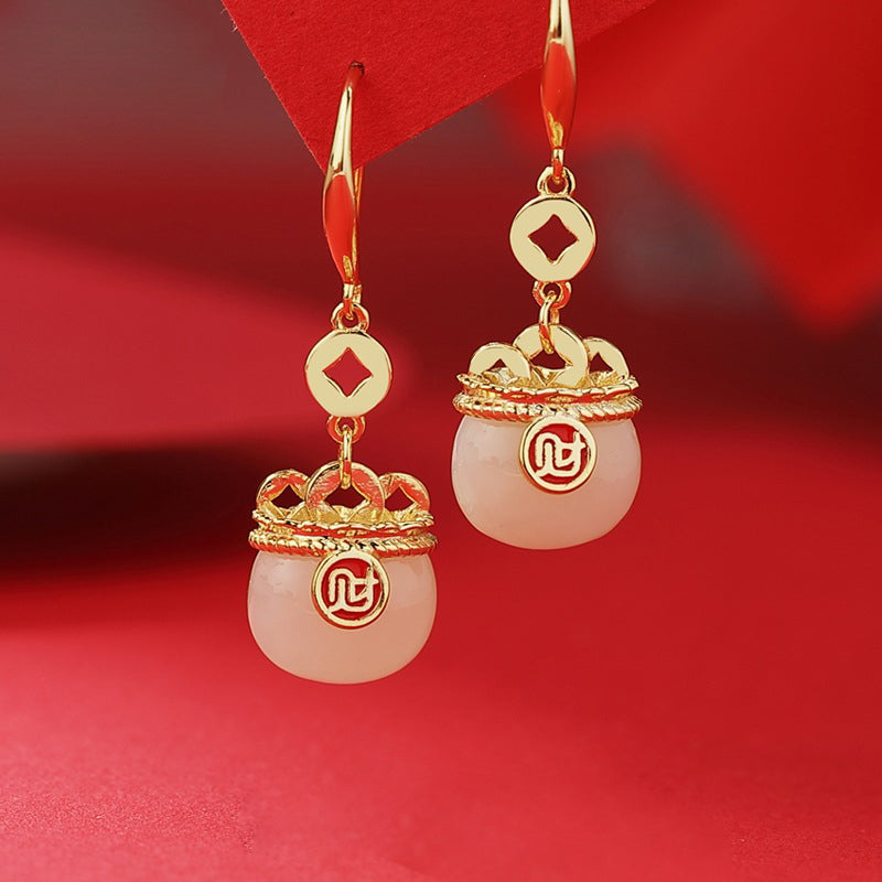 925 Sterling Silver Auspicious Cloud Earrings - Chinese Style Jade Inlaid Jewelry for Women