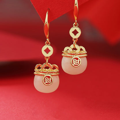 925 Sterling Silver Auspicious Cloud Earrings - Chinese Style Jade Inlaid Jewelry for Women