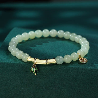 Bamboo Leaf Bracelet 925 Silver Jade Chinese Style Jewelry
